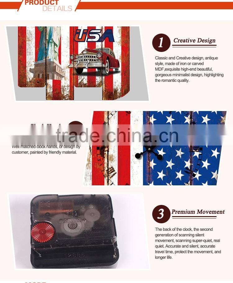 Designs time clock split Joint Wood American National Flag Wall Clock