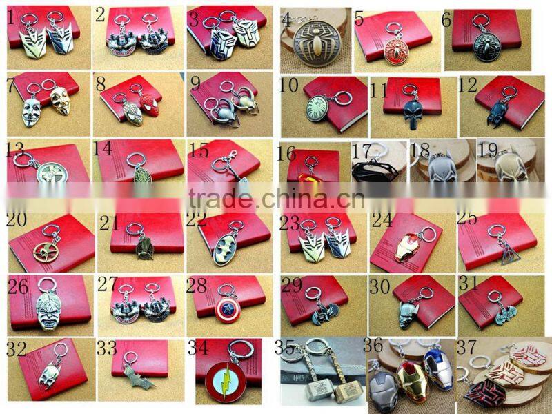 Batman Logo Pewter Keychain Superman Spider Man Mask Thor's Helmet Thor's Hammer avenger keychains marvel keychains