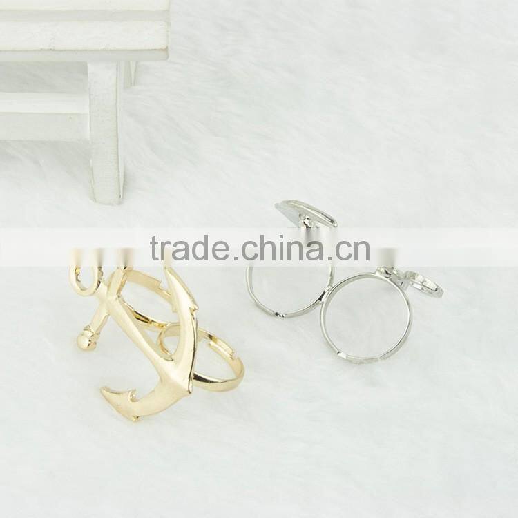 Fashion jewelry boat anchor dual silver ring