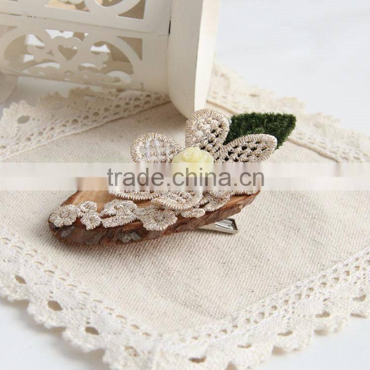 MYLOVE forest style hair clip girls wood lace flower barrette hair accessory