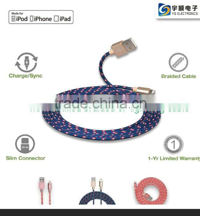 Aluminum tips MFi certified cable data sync usb cable 1M for MFI Braided sleeving Cable