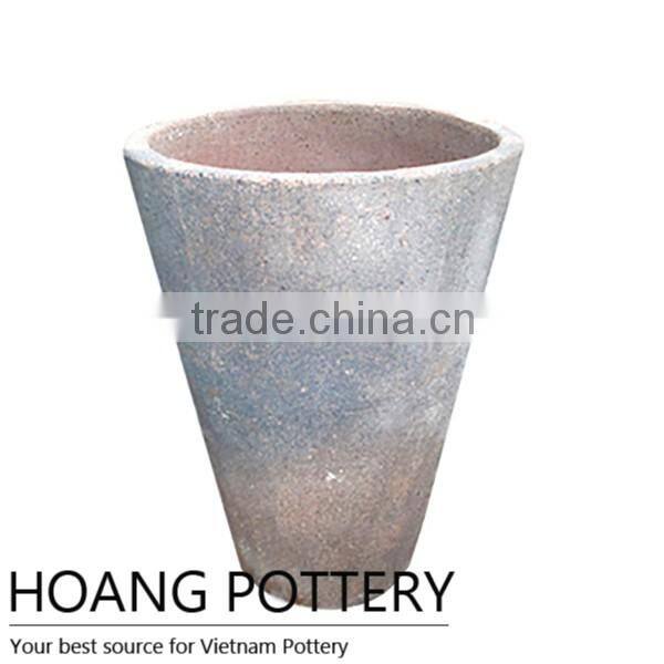 Roll Rim Dark Clay Pot - High-Fired / Oldstone Planter From Vietnam