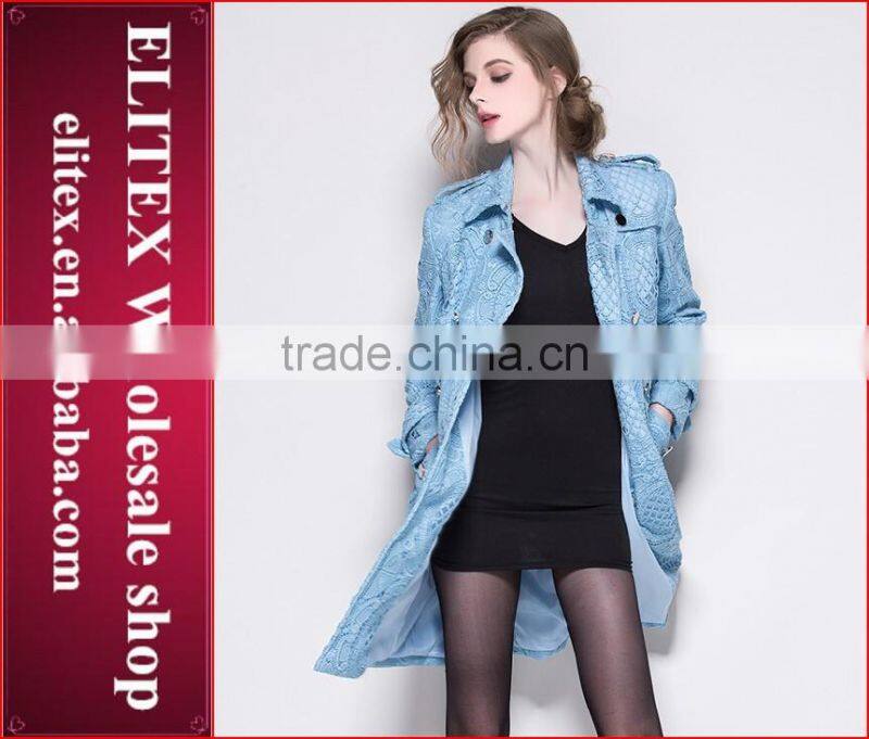 2015 HOT Unique Fashion Blue Jacquard ladies overcoat designs Winter Dress