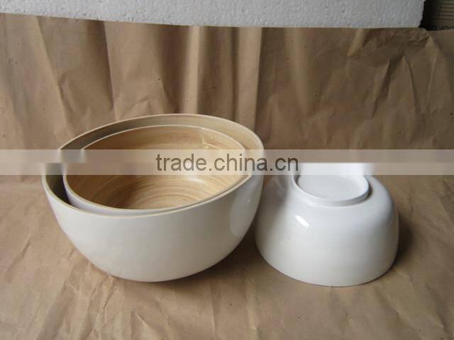 White lacquer outside bamboo bowl for kitchenware from leading Vietnam company