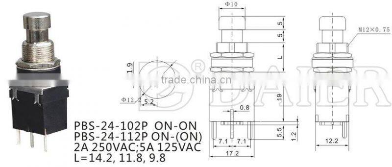 SPDT stomp foot switch with PCB terminals