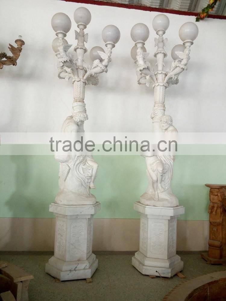 Classic hand carved white marble lady sculpture lamp for sale