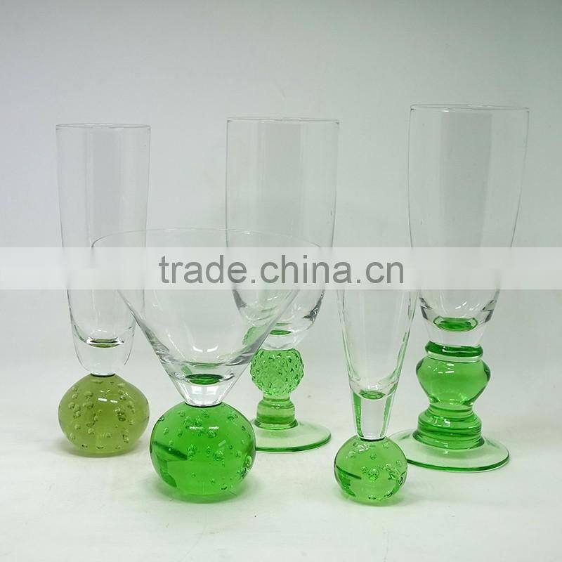 Unique design champagne flute wine glass green stemware