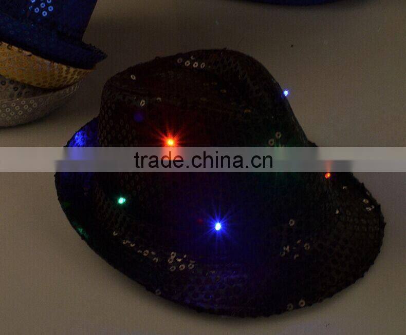 Hot-selling Factory Cheap Christmas Events Party Supplies LED Flashlight Colorful Hat Luminous Jazz Hat Sequin LED Hat