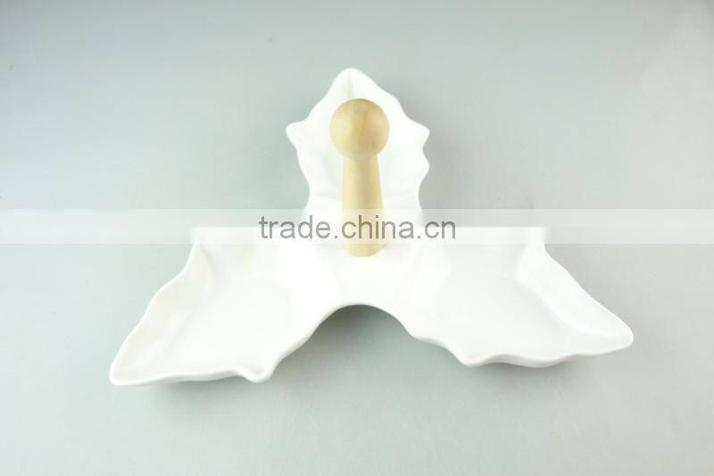 Ceramic Snack Platter /3 SECTIONS/Serving Dish Party Dining Sharing Plate White