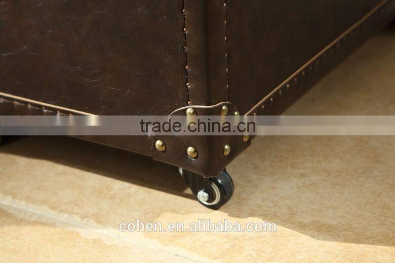 Top quality American design retro vintage style top grain Leather/PU storage wine cabinet for livingroom furniture