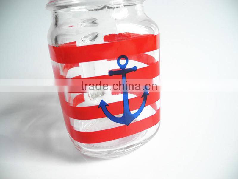 16oz handle decorative glass mason juice jar with plastic pig screw lid