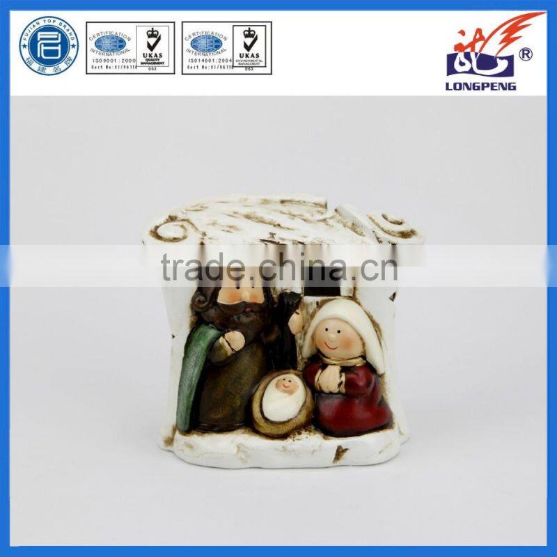 Handmade christmas holy family nativity scene with LED lights