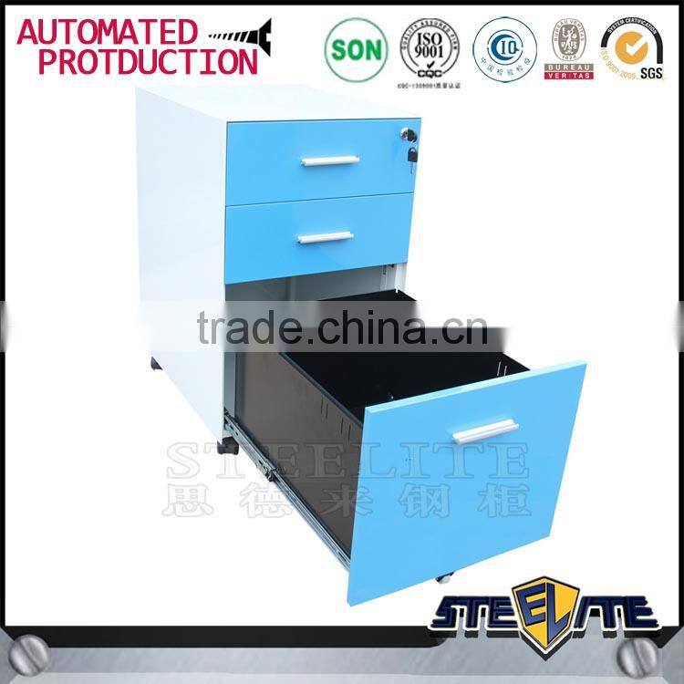 China waterproof file storage cabinet blue 3 drawer mobile pedestal cabinet in stock