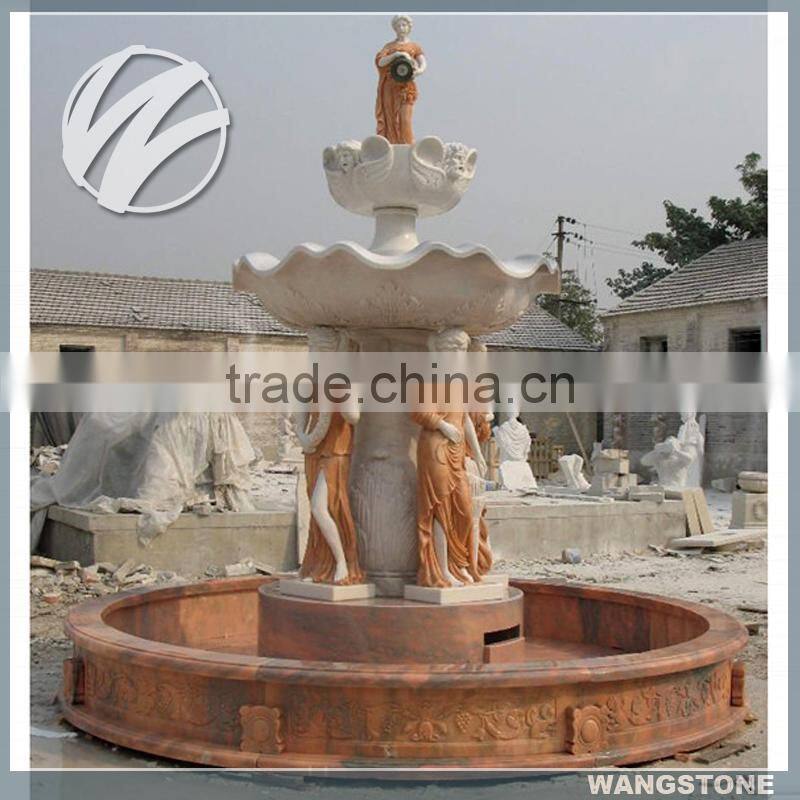 Outdoor water stone fountain with lady statue