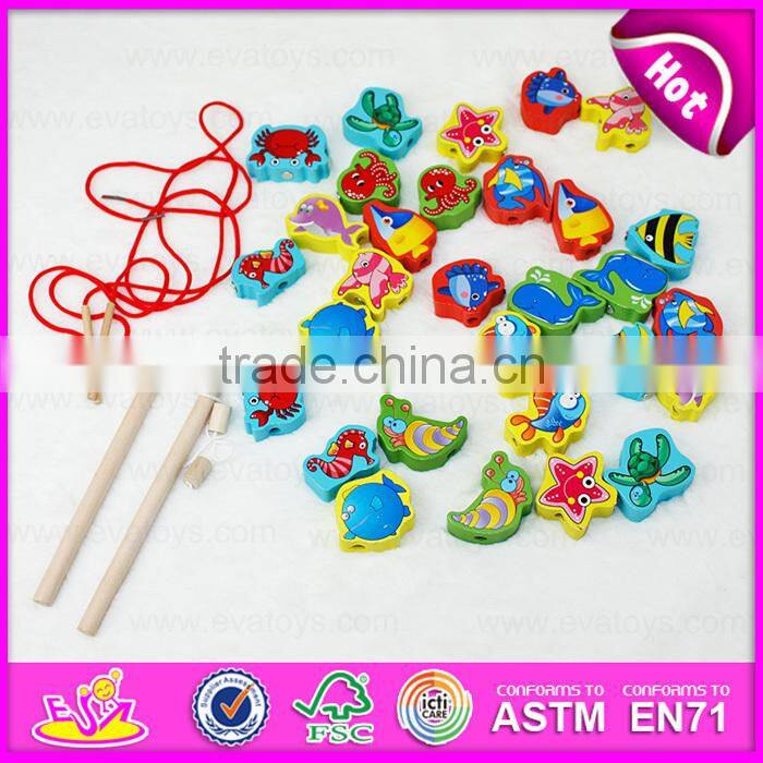 2015 New arrival cheap kids fishing game toy,Colorful children fishing pole toy,Christmas gift wooden string fishing toy W01A084