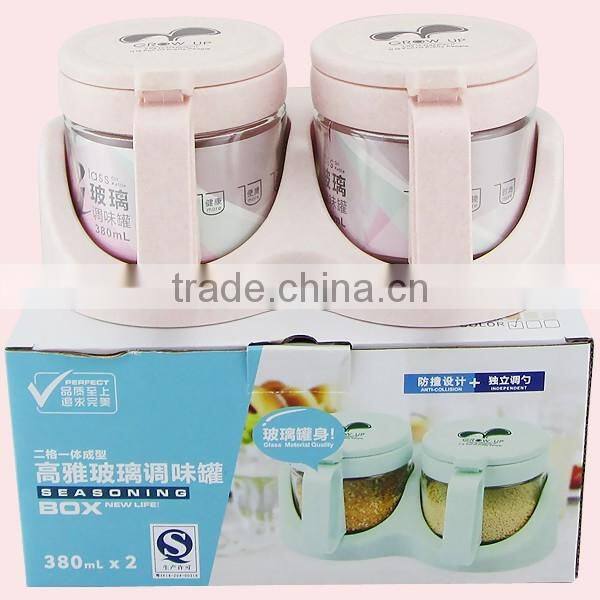 Glass Kitchen Seasoning Box Condiment Dispenser Set With Spoons