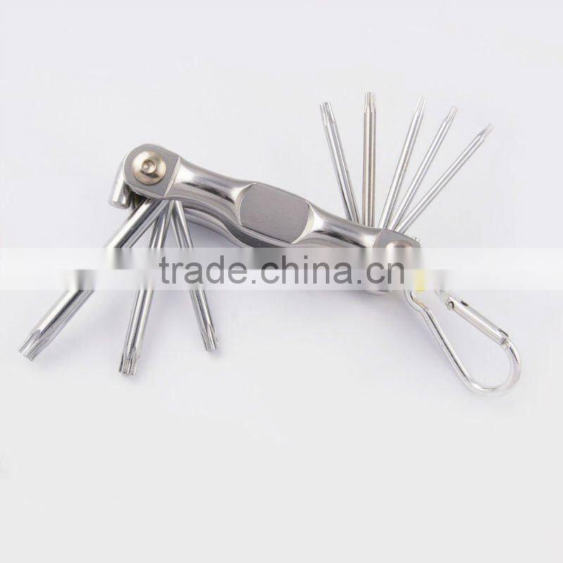 2014 new Stock pocket mini multi aluminium oxide promotion bike keychain tools 607-8