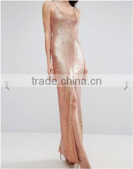 New Fashion ladies long Front Split Sequin Cross Back Maxi Dress