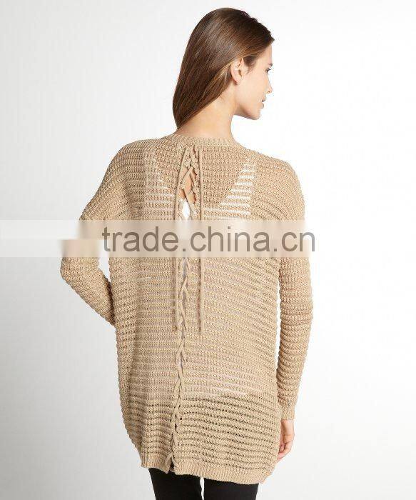 2014 New Fashion Camel Ribbed Sweater Cardigan