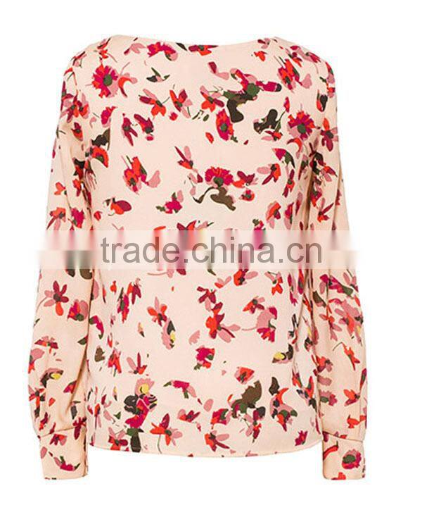 New fashion cotton allover round neck long sleeves high quality direct manufacturer see through collar design peasant blouse