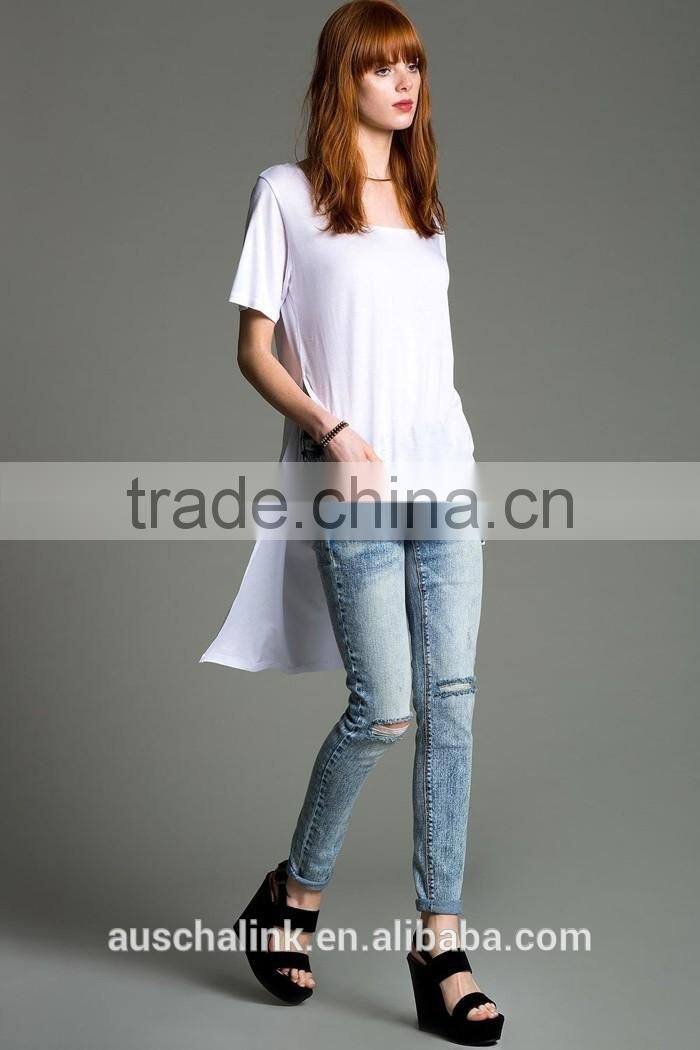 100% rayon white high slit overseas t shirts wholesale