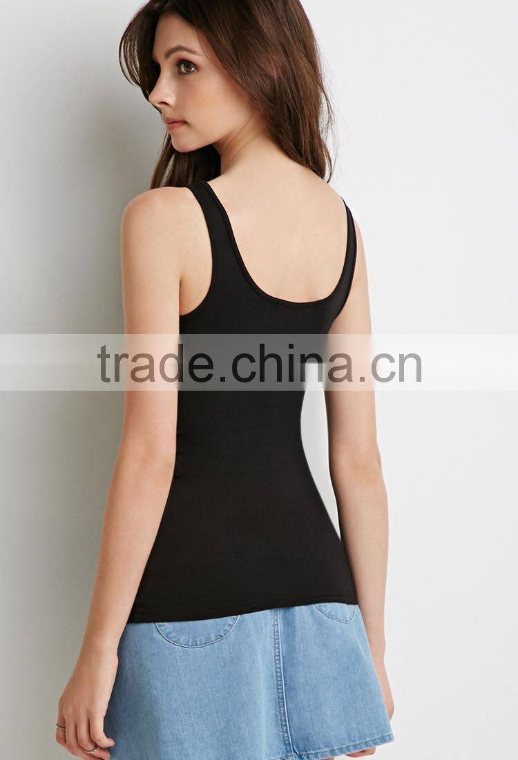 2015 New Fashion Black Stretch Knit Tank Stringer Tank Top Wholesale