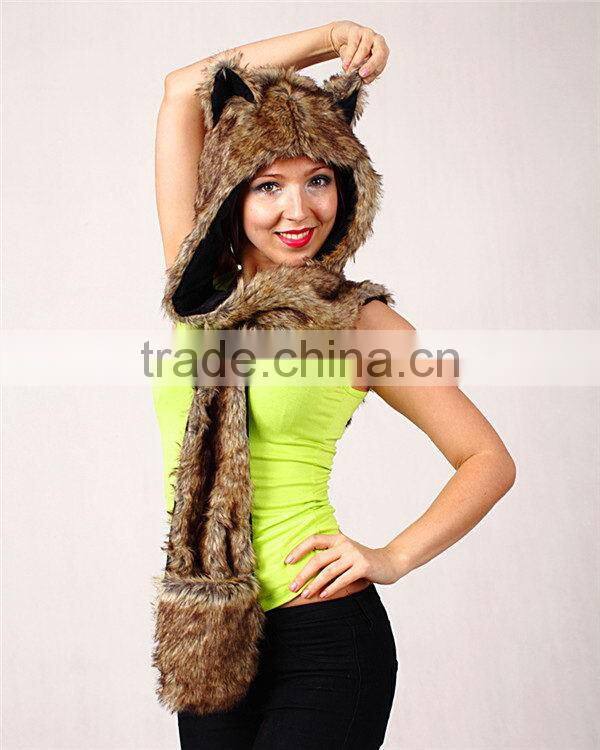Quality latest safe standard children's animal hood hat and scarf