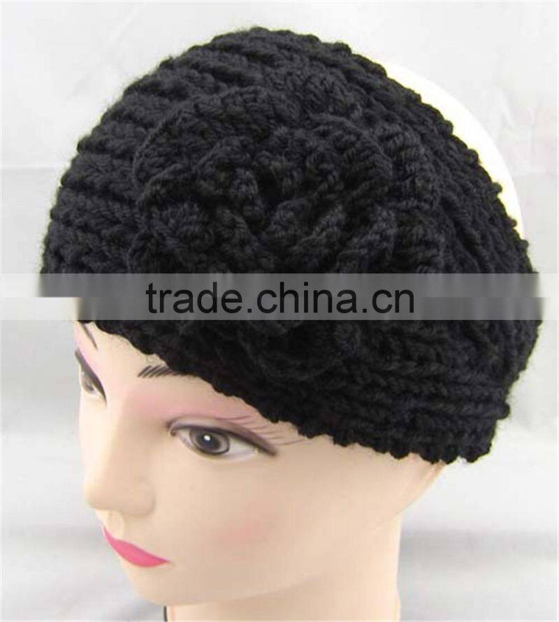handmade knit crochet flower headband,knit headband ear warmer,knit ear warmer headband