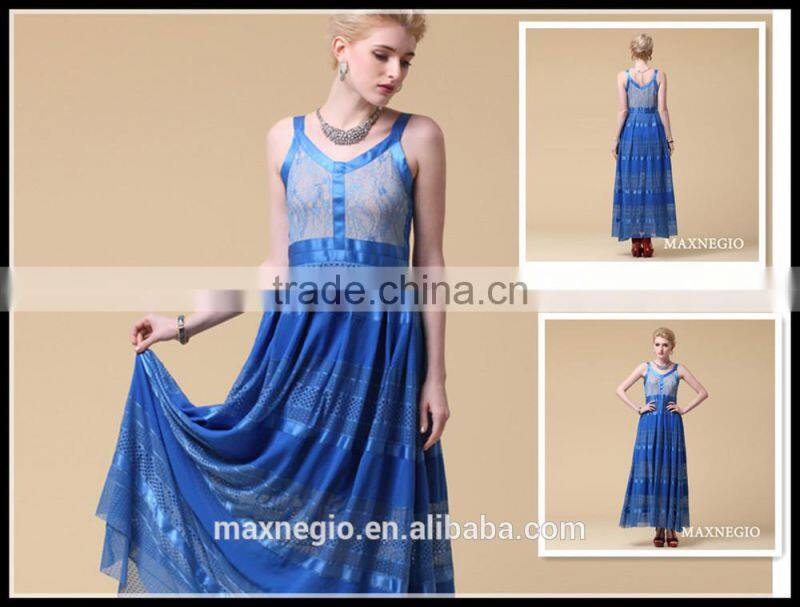 2015 maxnegio simple blue long maxi evening dress