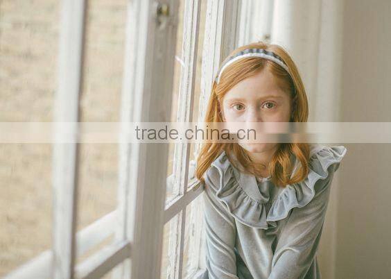 2017 new style long sleeve velour children boutique clothing kids wholesale fancy baby dress