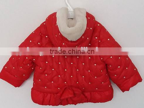 baby girl cute red embroidered faux fur inner cotton padded coat