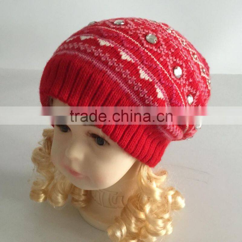 2016 new fashion winter knitted adult beanie in pink