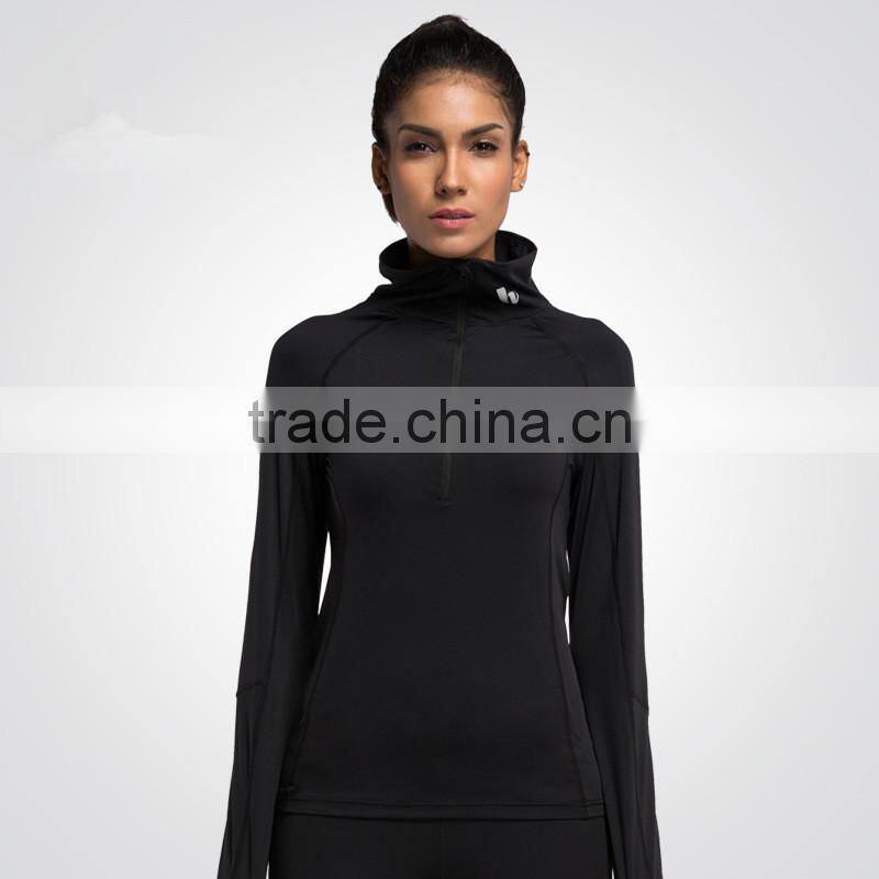 Wholesale Women Half Zip Long Sleeve Dry Fit Plain Sports T-Shirts
