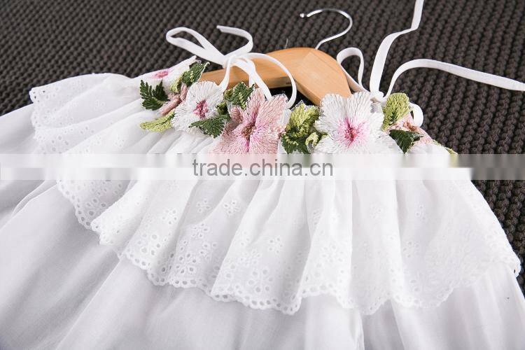 Children's 2017 girls flower embroidery long sleeve white shirt lace collar little girl strapless shirt tank top