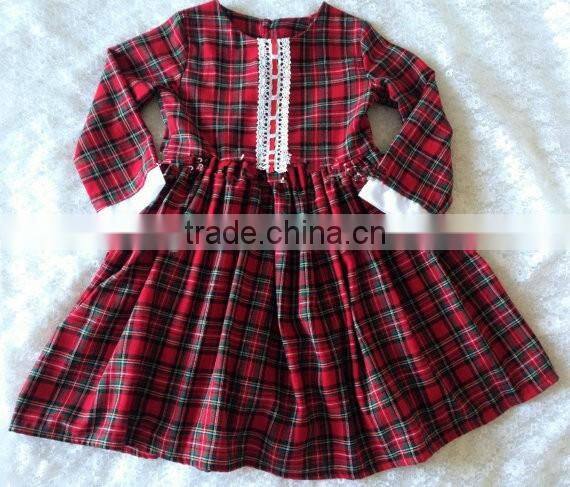 Baby Girls Winter Long Sleeve Vintage Plaid Christmas Lace Dress Red Classic Dress