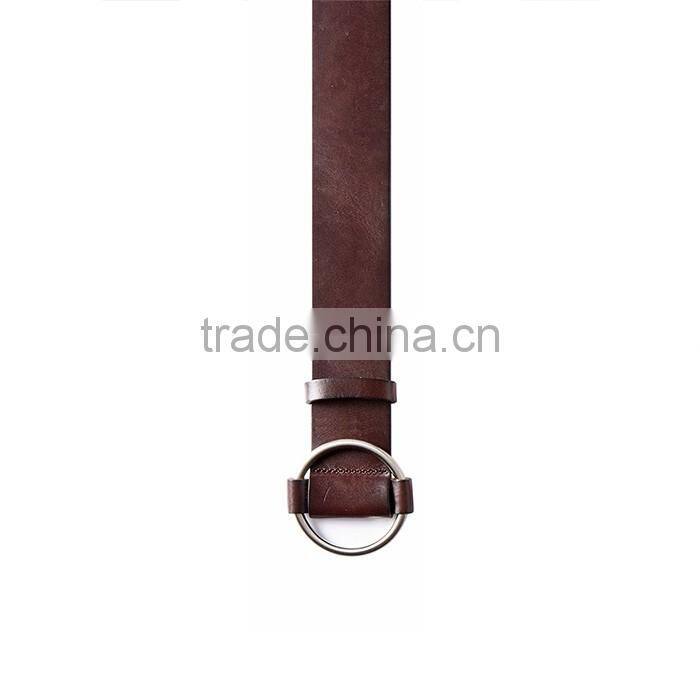 High Quality Italian Cattle Hide Belt Big Ring Alloy Buckle Belt for Women