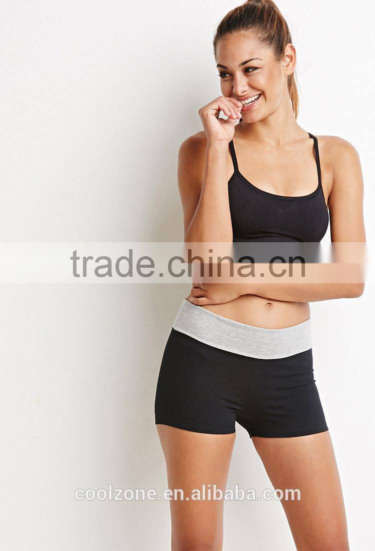 Wholesale foldover waist colorblocked yoga shorts,lady running shorts