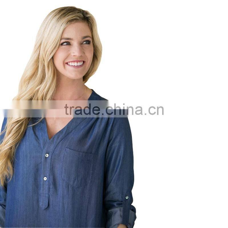 Fashion denim tops women dress with pure color long sleeve cowboy dress for women 2017