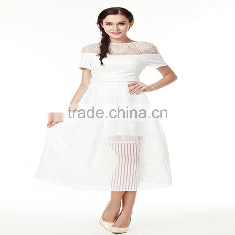 Hot sales wedding dress pure dirndle empty lace trim neck ,transparent grenadine hem ladies dress OEM