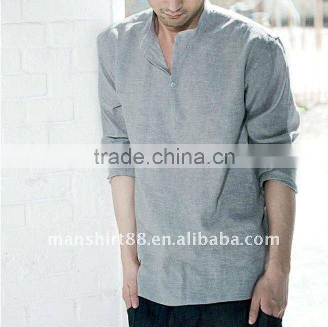 latest man's V-neck linen casual shirt