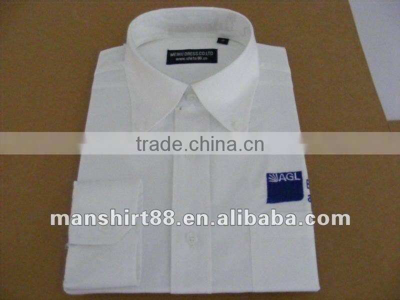 man's white button-down collar embroidery long sleeve work shirts