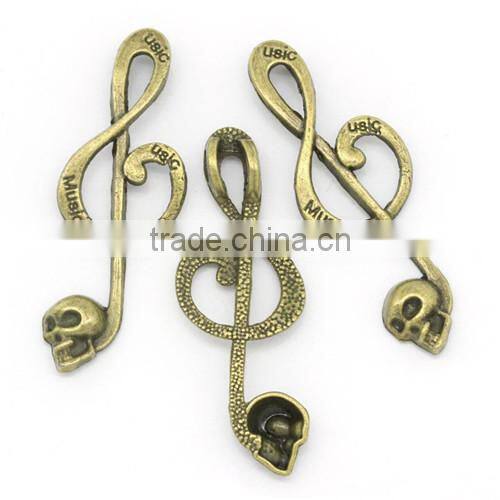 Charm Pendants Musical Note & Halloween Skull Antique Bronze Message Carved 4.1x1.5cm
