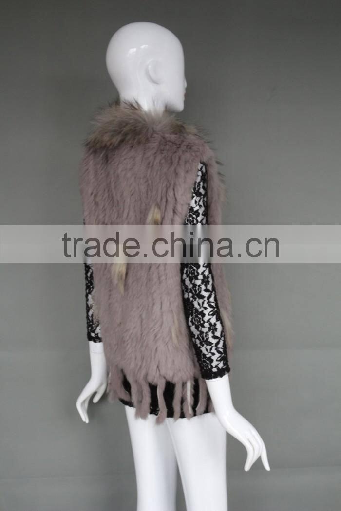 Fashion Ladies Fur Vest /Grey Rabbit Fur Strap Gilet With Manufacture Price