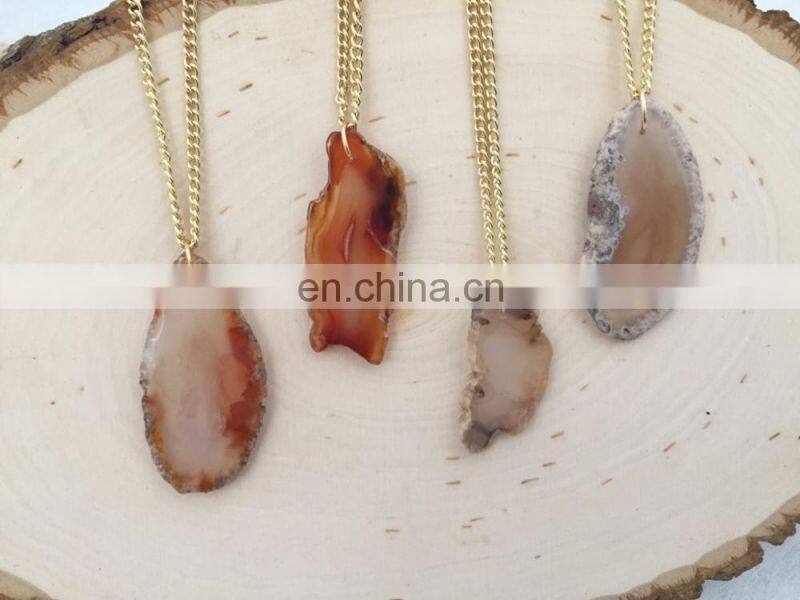 Natural Agate Stone Splice Necklaces