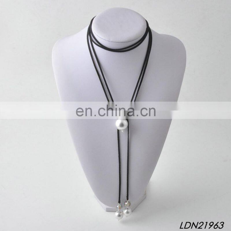 Long Black Layered Leather Thin Double Wrap Choker Bolo Necklace with Gold Tip- Vegan Faux Suede Accessories