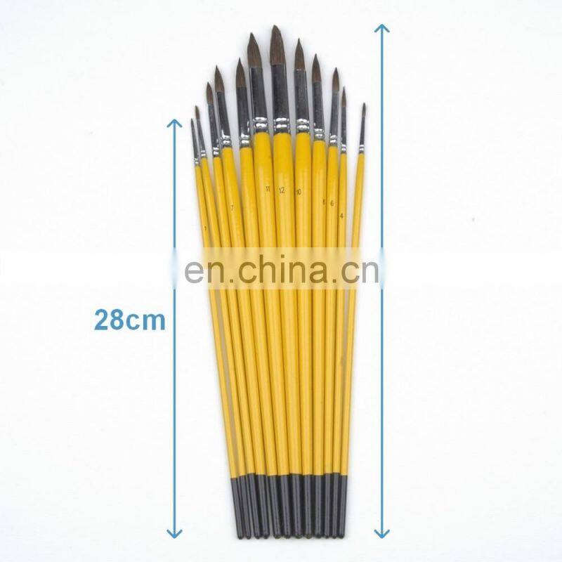 Long coloured handle horse hair brush, round, #1~12