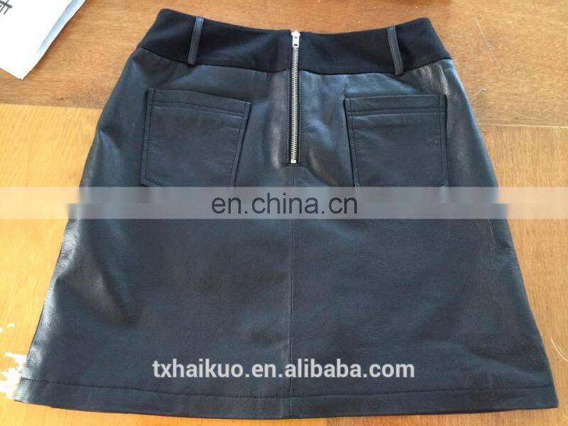 Ladies fitness ponti leather skirt with two pockets at back