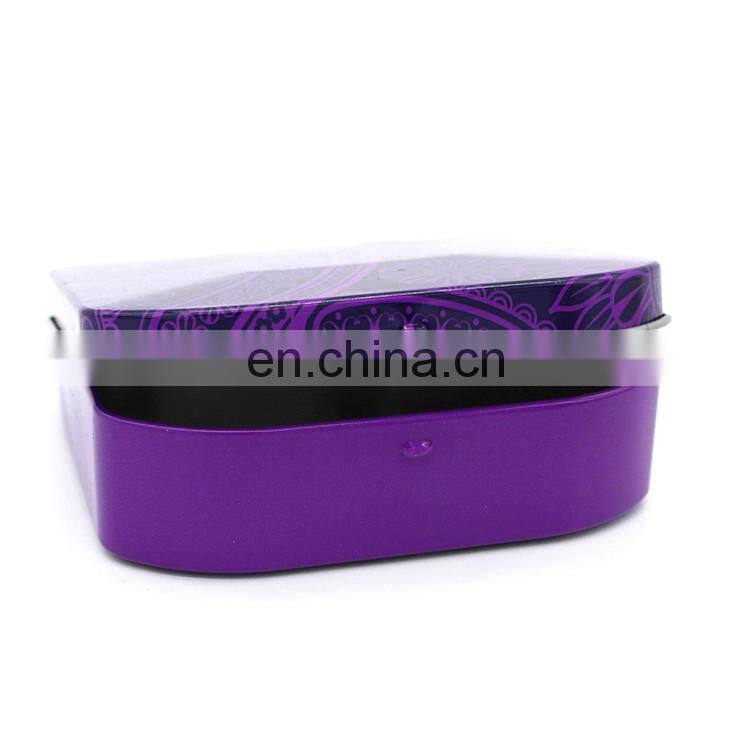 Custom design printed sanitary pad metal tin/small tin case for candy with hinged lid