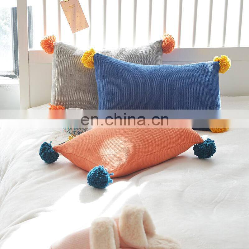 i@home Danish ins contrast color pom pom sofa pillow lumbar support cushion cover