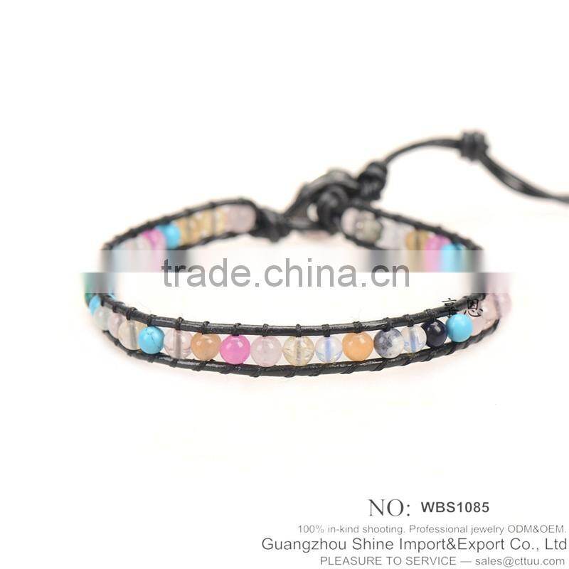 Many design agate survival boho bracelet leather beads XE09-0109